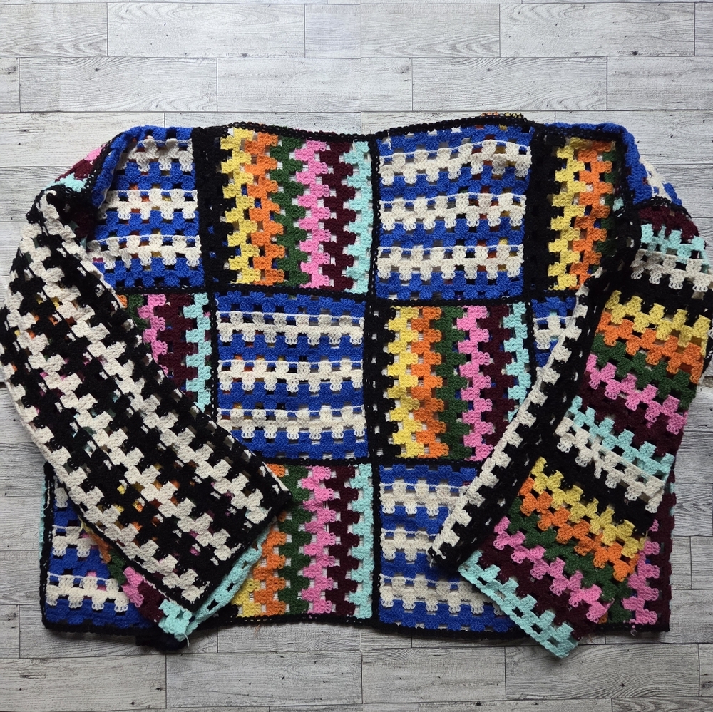 Pol Patchwork Square Crochet Cardigan Sweater - image 4